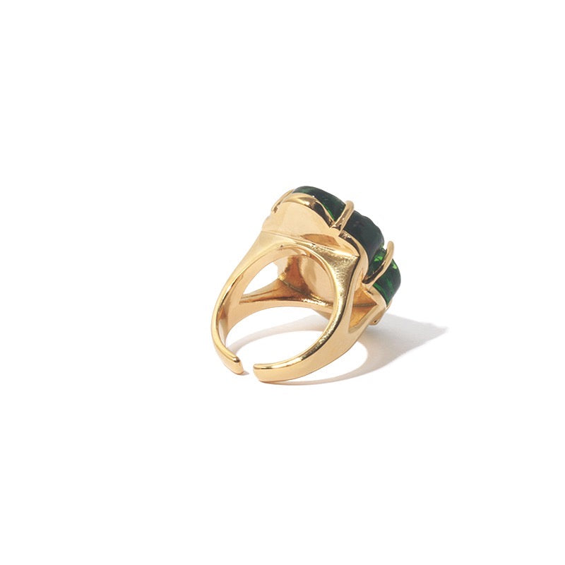 Gold-Plated Vintage Palace-Style Emerald Glass(Natural Stone) Ring