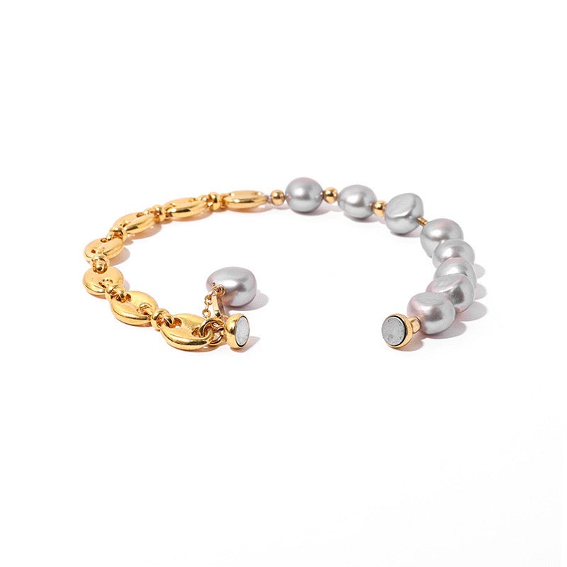 Gold-Plated Magnetic Bracelet with Pearl Accents