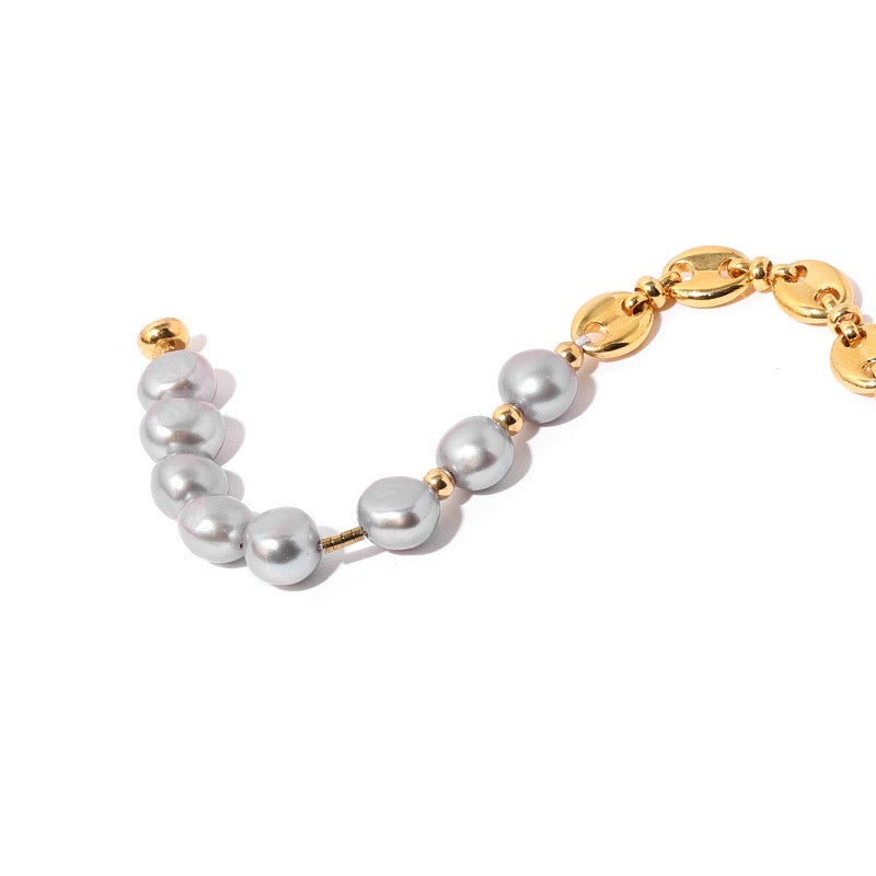 Gold-Plated Magnetic Bracelet with Pearl Accents