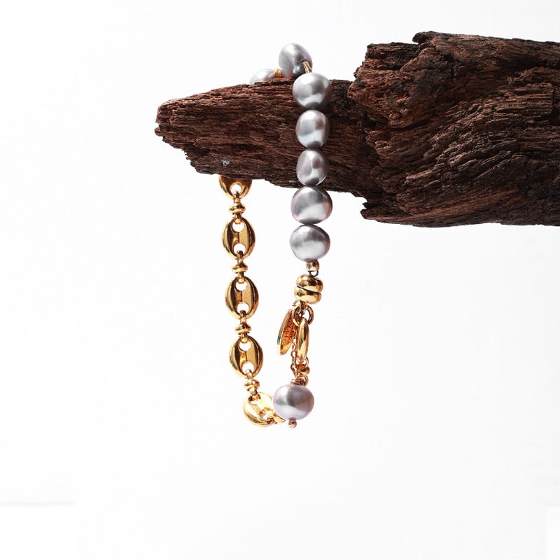 Gold-Plated Magnetic Bracelet with Pearl Accents