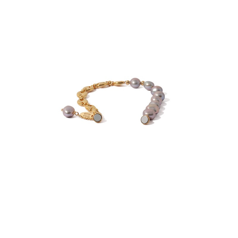 Gold-Plated Magnetic Bracelet with Pearl Accents