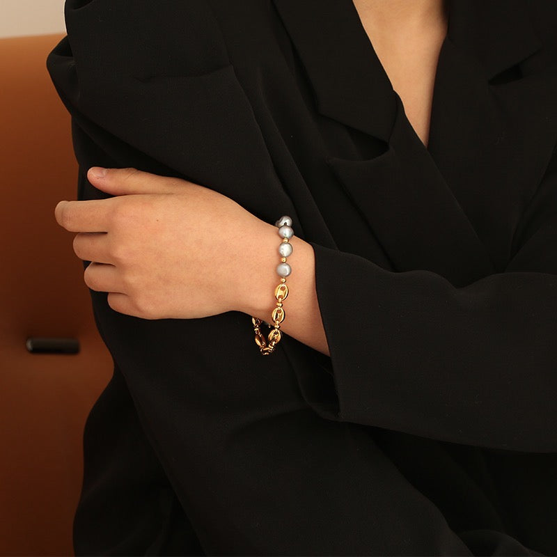 Gold-Plated Magnetic Bracelet with Pearl Accents