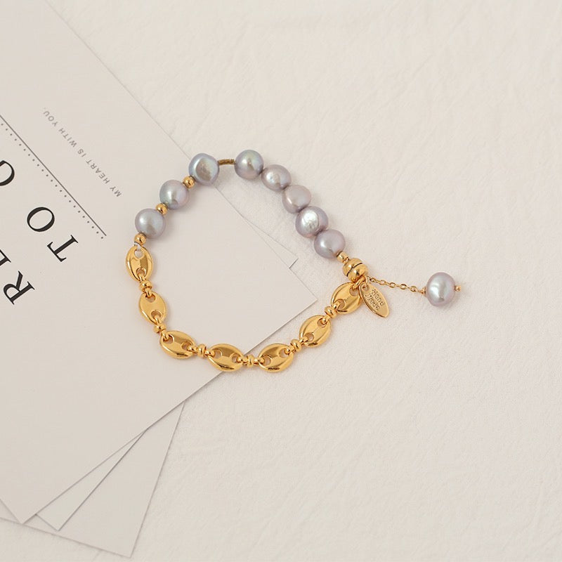 Gold-Plated Magnetic Bracelet with Pearl Accents