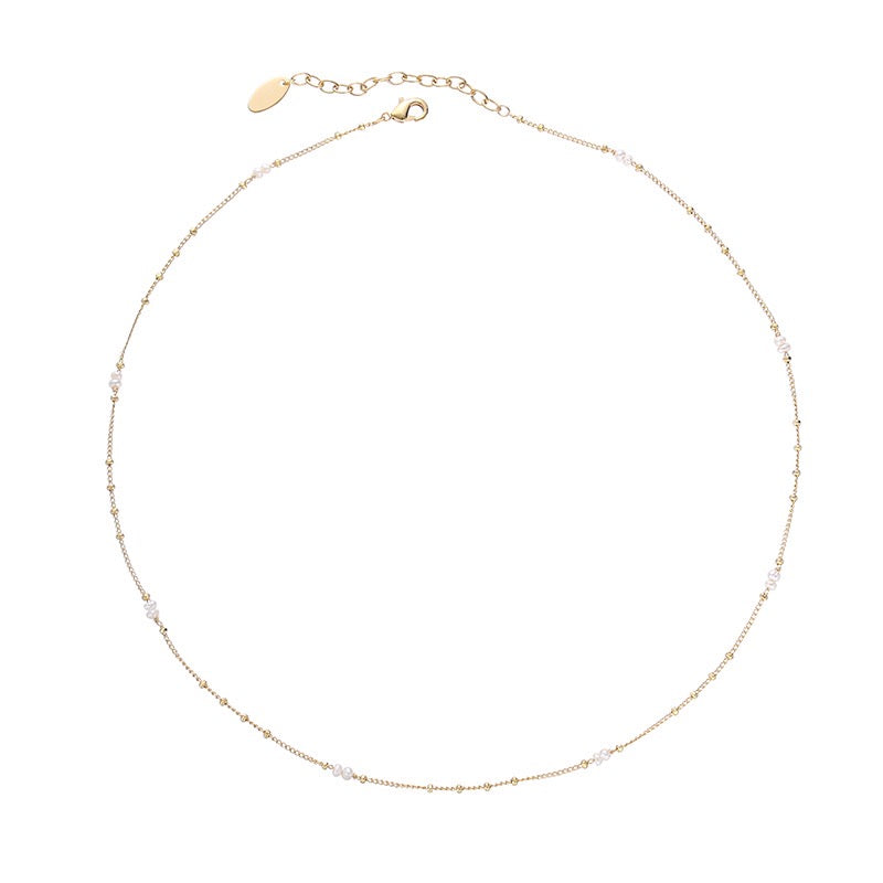 Gold-Plated Ethereal Pearl Bead Station Necklace