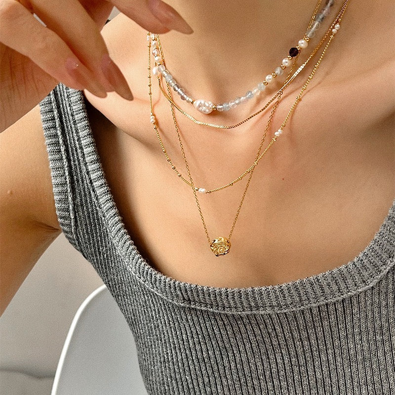 Gold-Plated Ethereal Pearl Bead Station Necklace