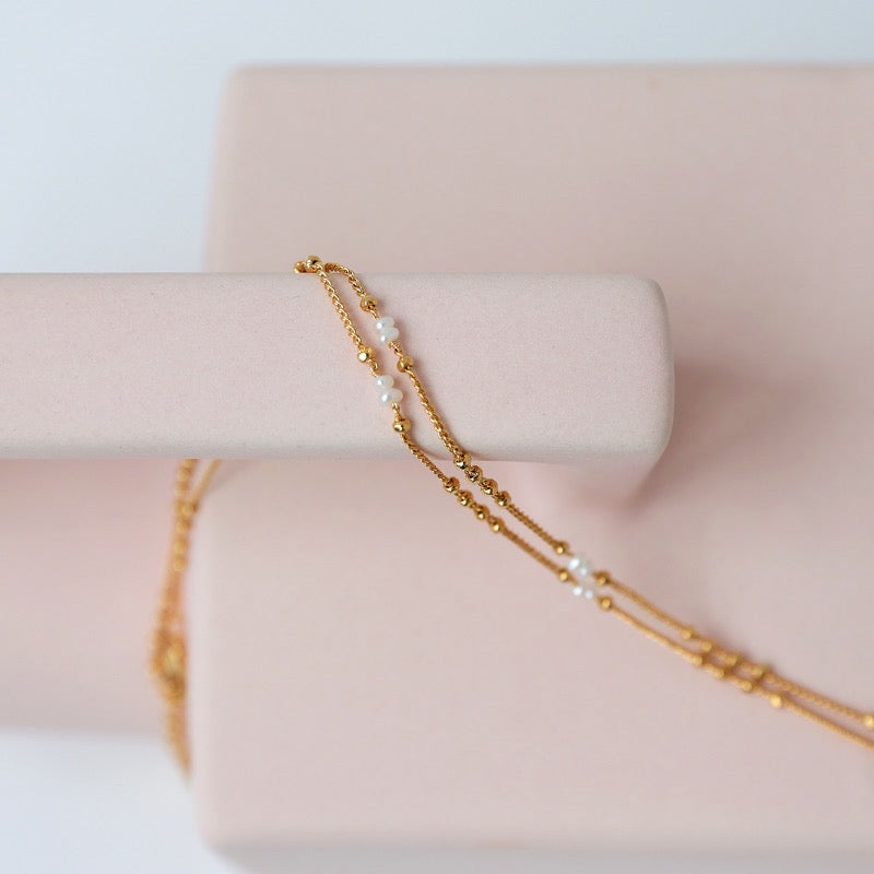 Gold-Plated Ethereal Pearl Bead Station Necklace