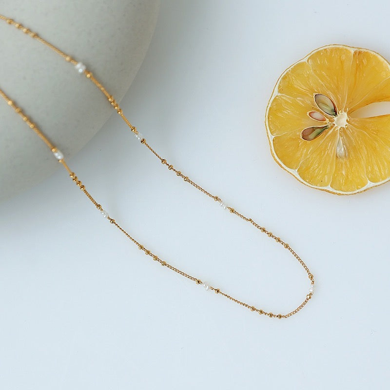 Gold-Plated Ethereal Pearl Bead Station Necklace