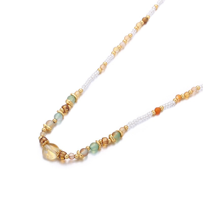 Gold-Plated Natural Whisper Natural Stone and Pearl Necklace