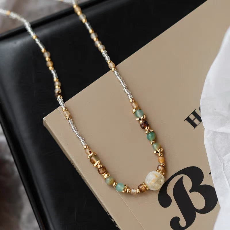 Gold-Plated Natural Whisper Natural Stone and Pearl Necklace