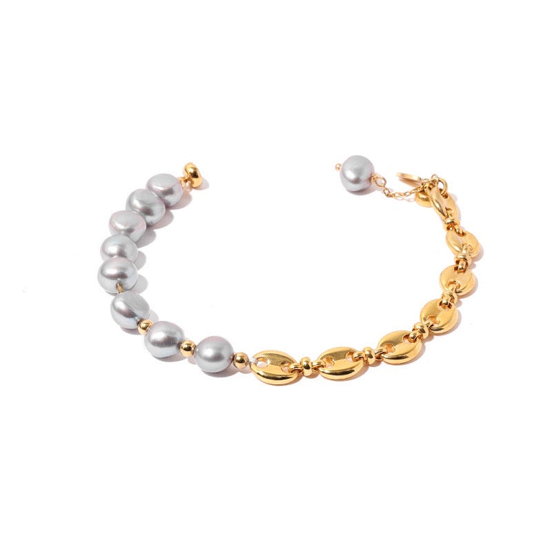 Gold-Plated Magnetic Bracelet with Pearl Accents
