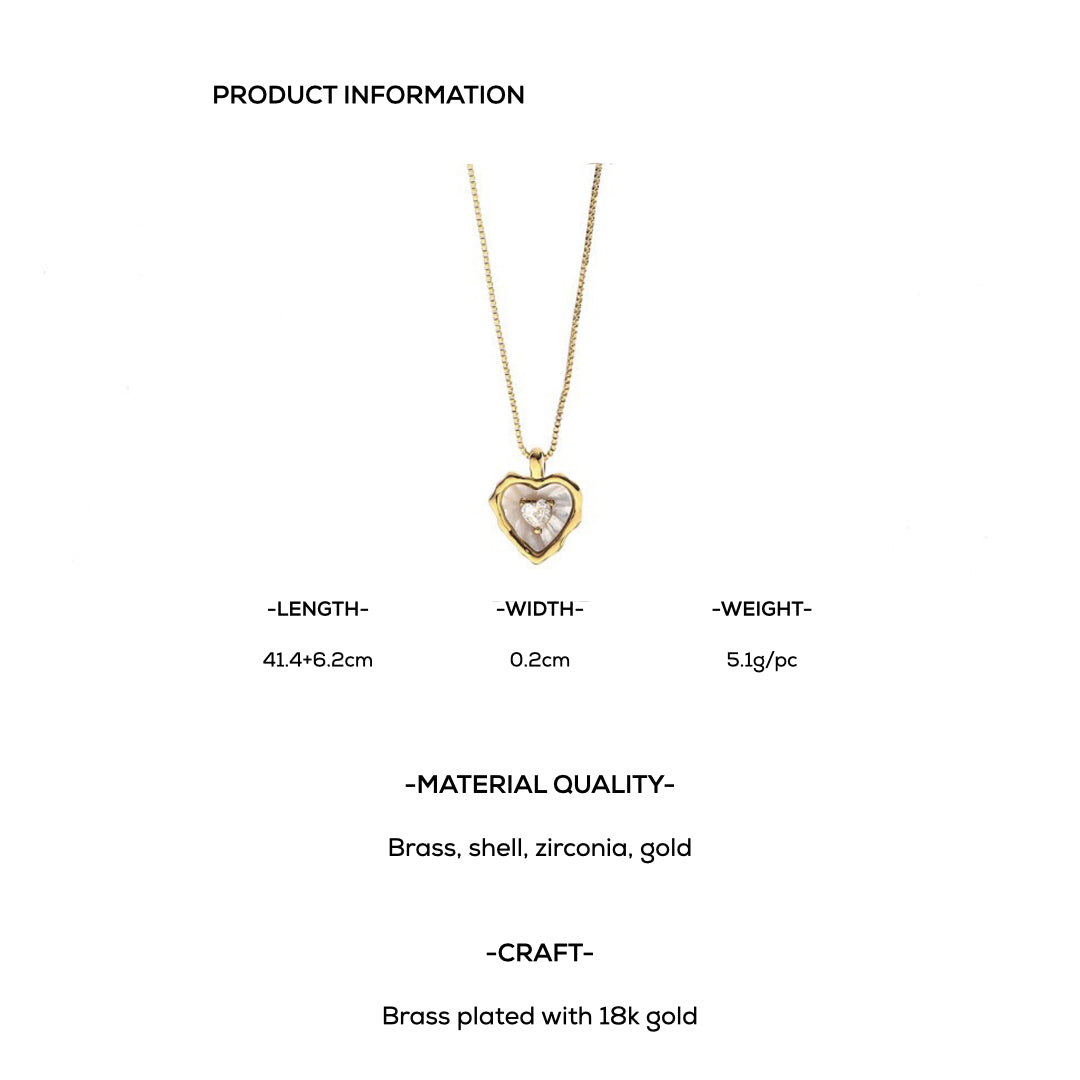 Gold-Plated Exquisite Necklace with Heart Shaped Natural Shell and Zircon Pendant