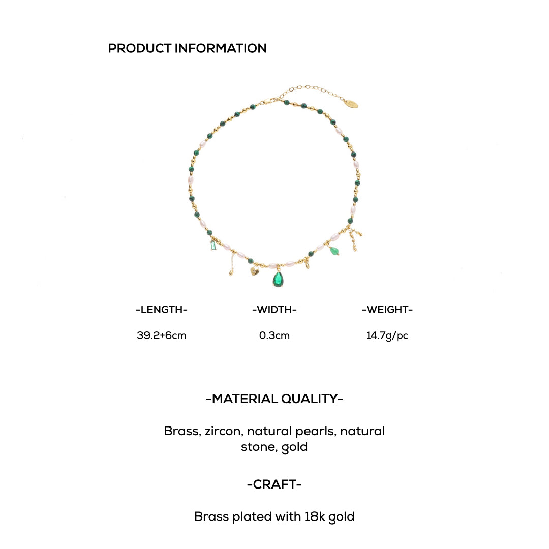 Gold-Plated Fashionable Retro Style Necklace with Pearls and Natural Stones