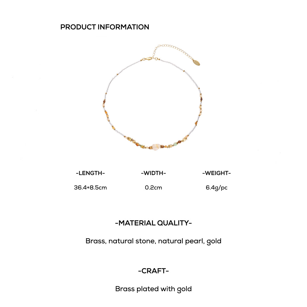 Gold-Plated Natural Whisper Natural Stone and Pearl Necklace