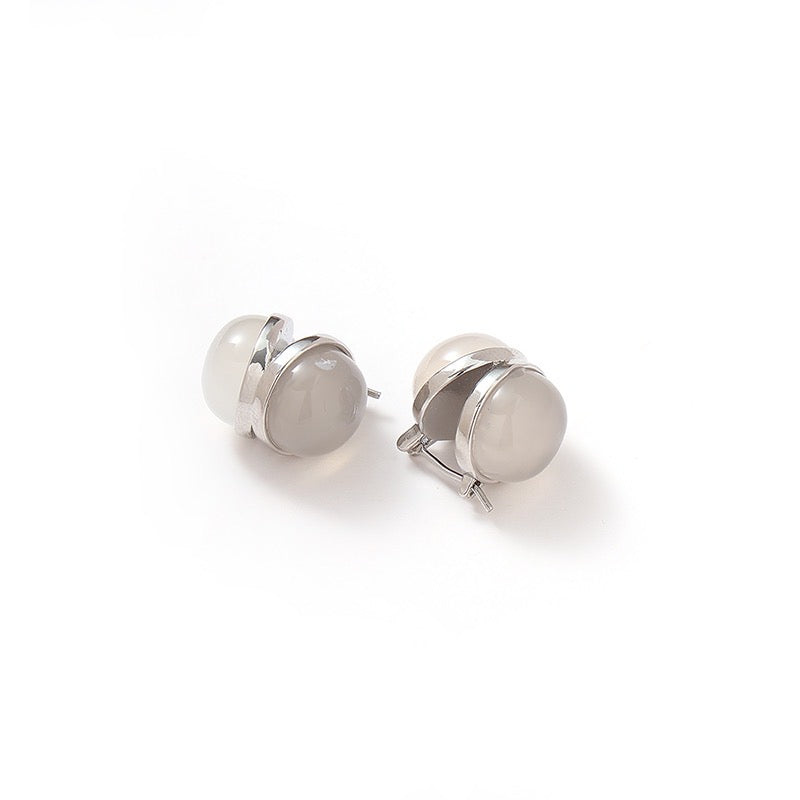 French Platinum-Plated White Agate(Natural Stone) Statement Stud Earrings