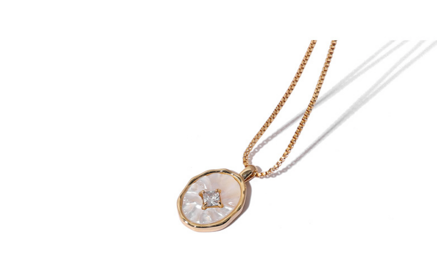 Gold-Plated Exquisite Necklace with Natural Shell and Zircon Pendant