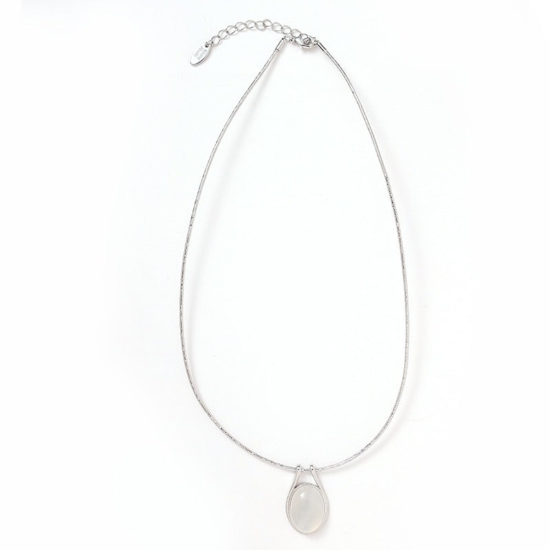 French Platinum-Plated Chain White Agate(Natural Stone) Teardrop Necklace