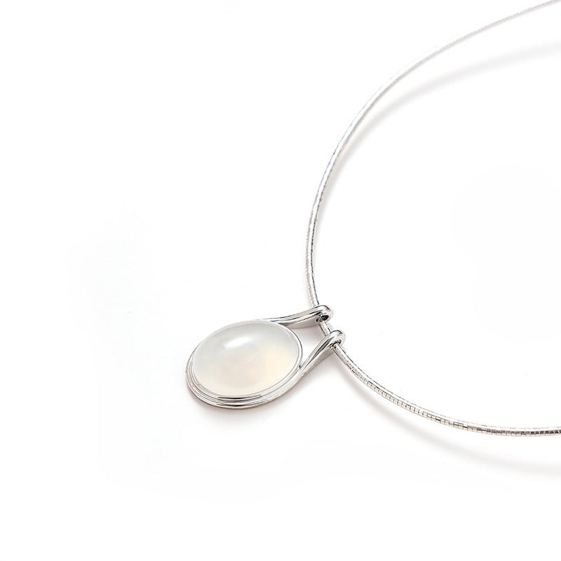 French Platinum-Plated Chain White Agate(Natural Stone) Teardrop Necklace