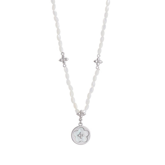 Platinum-Plated Trendy Shell Flower Pendant Necklace