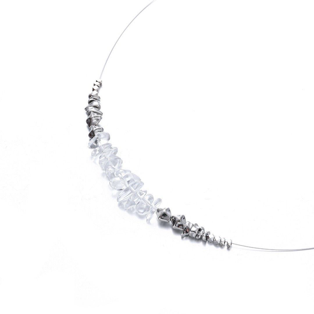 Platinum-Plated Minimalist Metal Aestheticl Style Irregular Glass and Metal Necklace