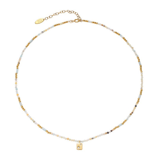 Gold-Plated Chic Natural Stone Necklace With  Zirconia Square Pendant