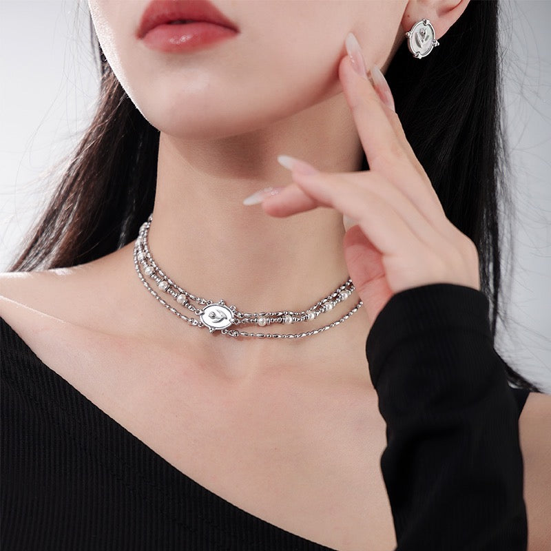 Platinum-Plated Elegance Tulip Multi-Layer Necklace