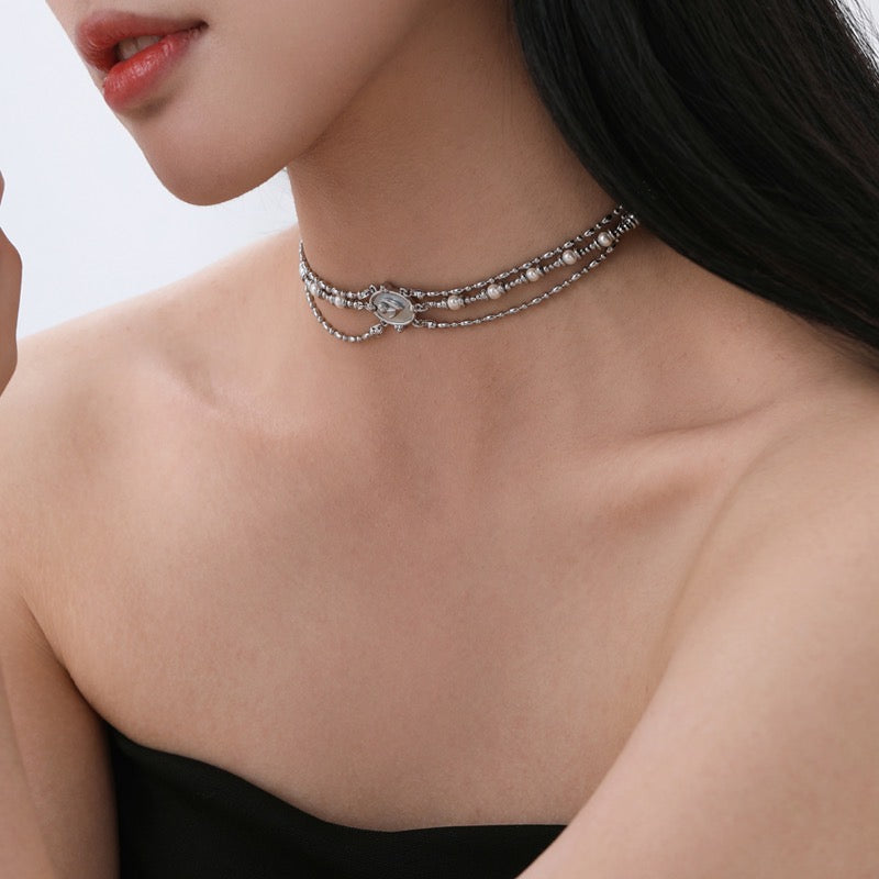 Platinum-Plated Elegance Tulip Multi-Layer Necklace