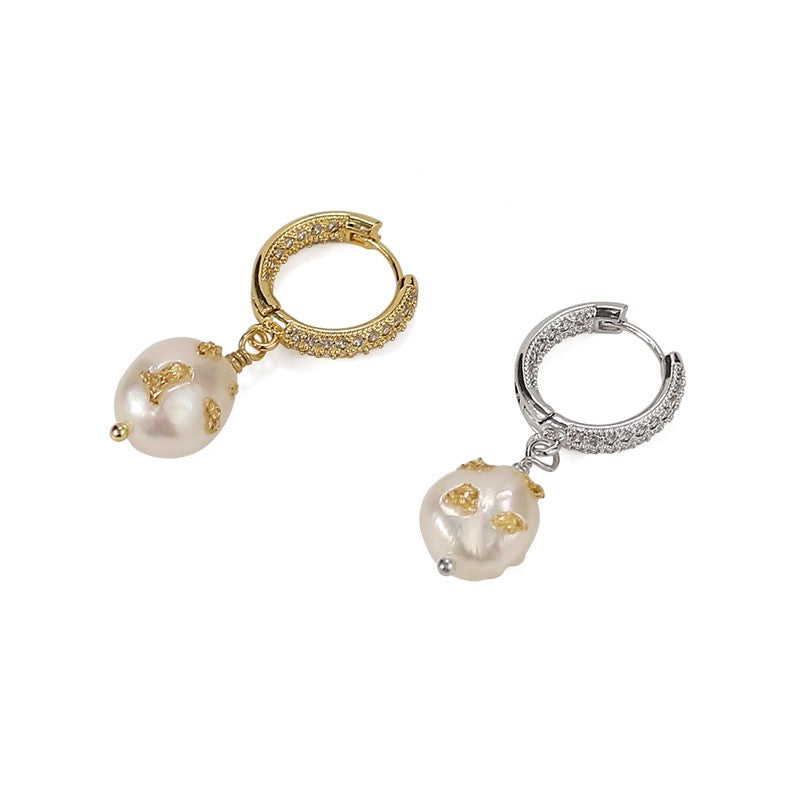 Gold/Platinum-Plated Vintage Baroque Pearl Earrings