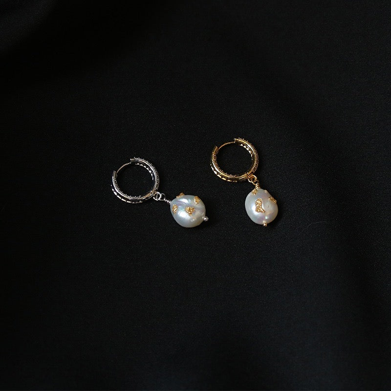 Gold/Platinum-Plated Vintage Baroque Pearl Earrings