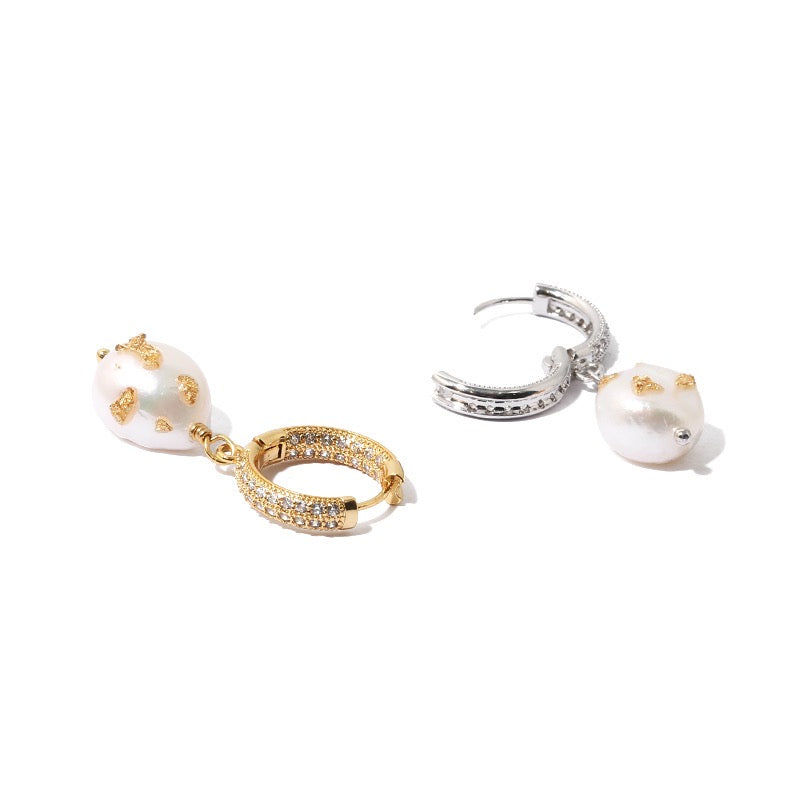 Gold/Platinum-Plated Vintage Baroque Pearl Earrings