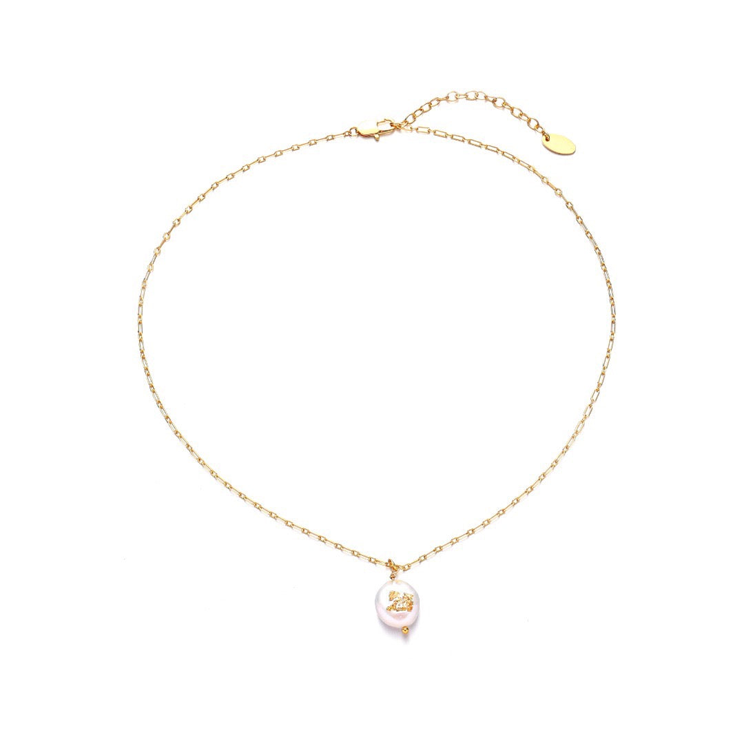 Gold-Plated Baroque Pearl Pendant Necklace