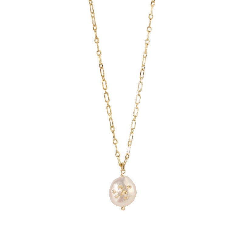 Gold-Plated Baroque Pearl Pendant Necklace