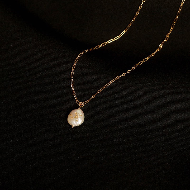 Gold-Plated Baroque Pearl Pendant Necklace