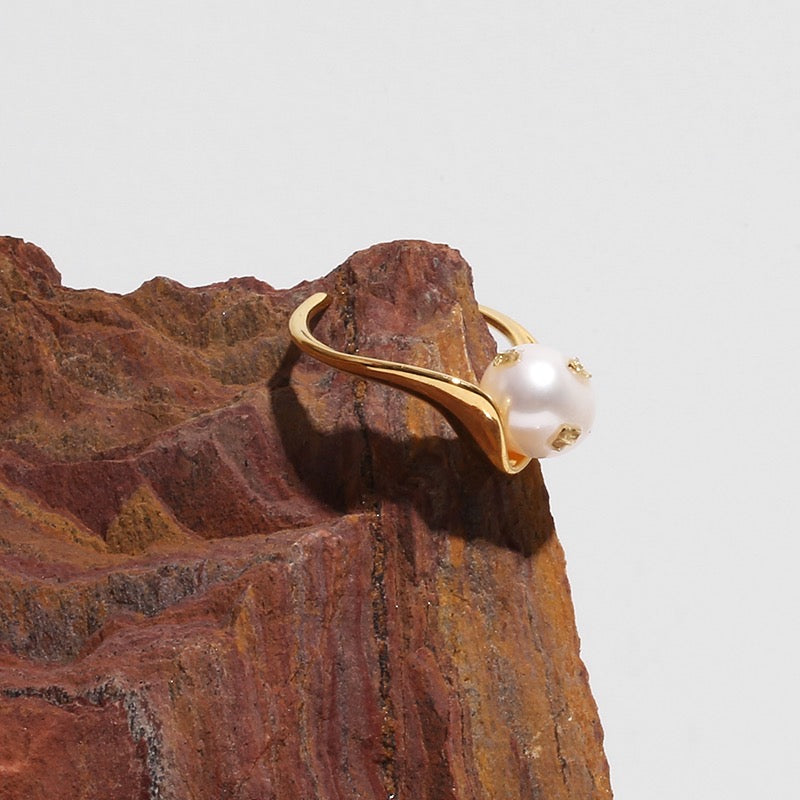 Gold-Plated French Elegant Vintage Pearl Open Ring