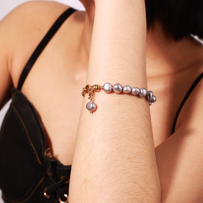 Gold-Plated Magnetic Bracelet with Pearl Accents