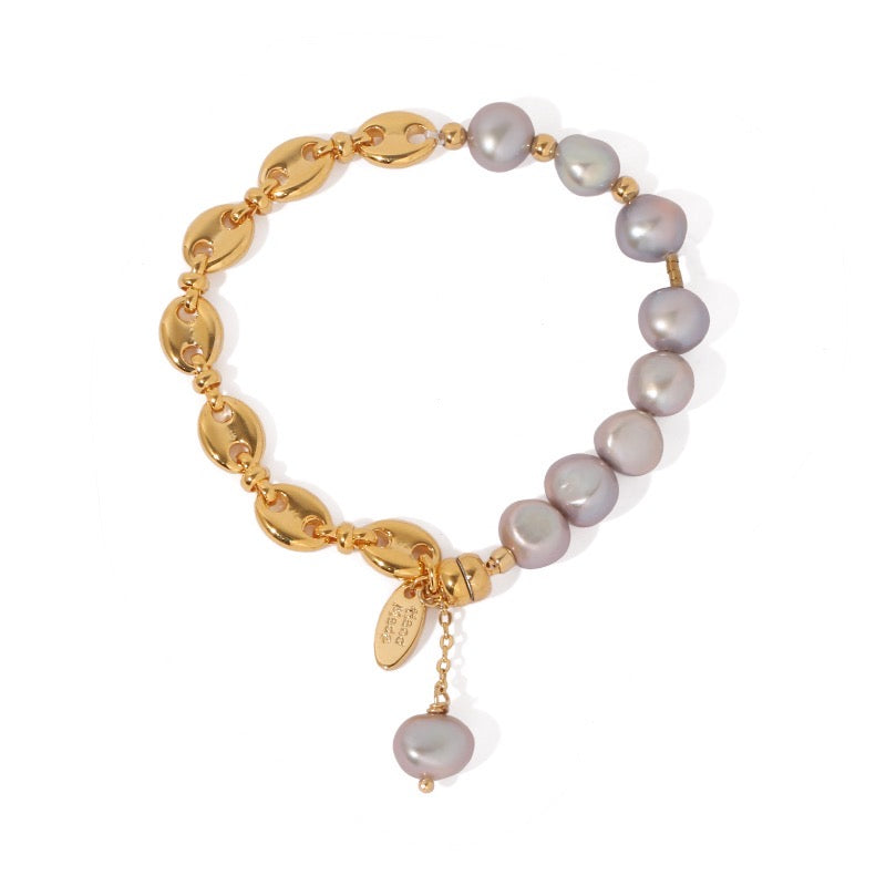 Gold-Plated Magnetic Bracelet with Pearl Accents