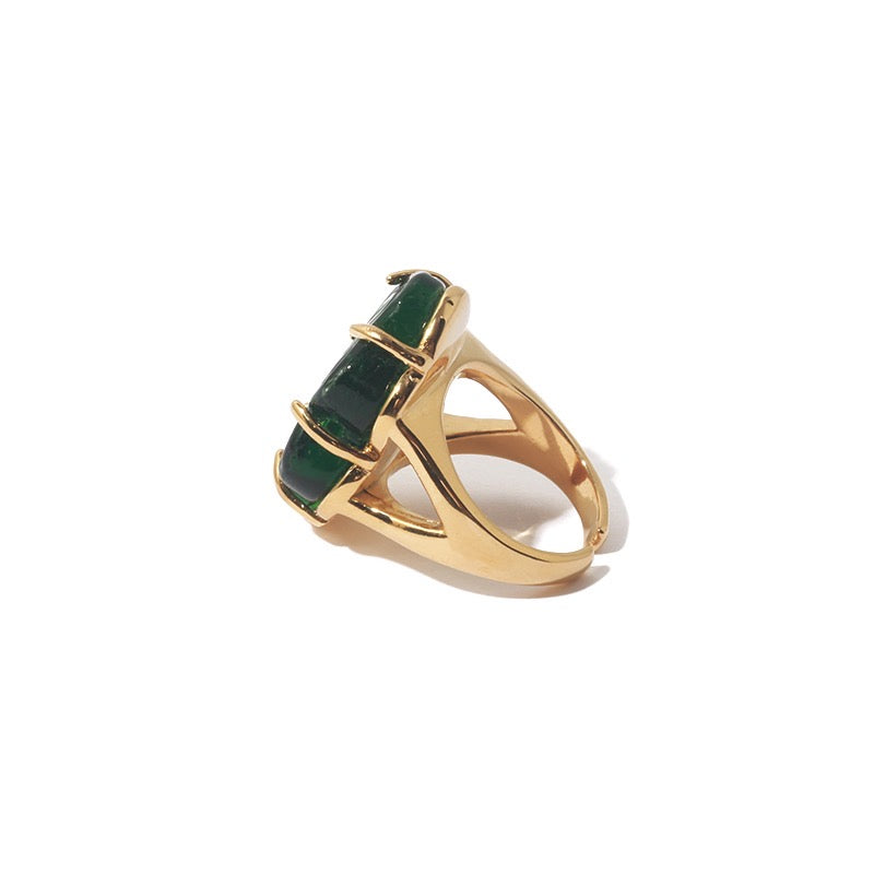 Gold-Plated Vintage Palace-Style Emerald Glass(Natural Stone) Ring