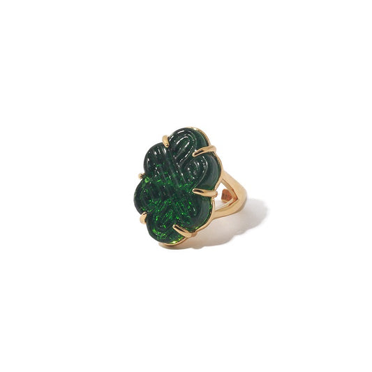 Gold-Plated Vintage Palace-Style Emerald Glass(Natural Stone) Ring