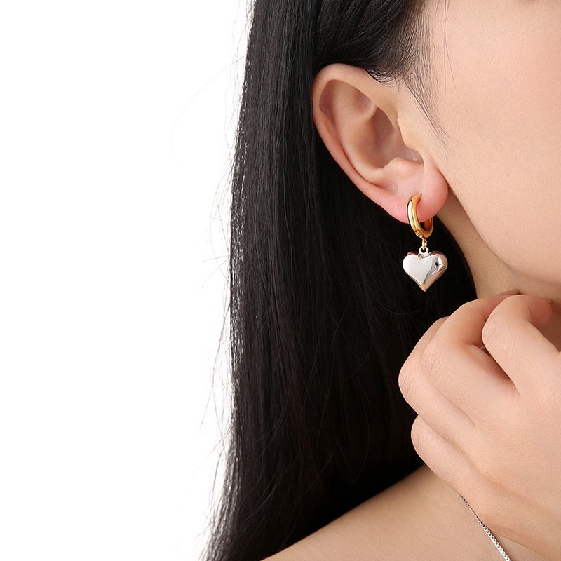 Platinum-Plated Smooth Heart Drop Earrings