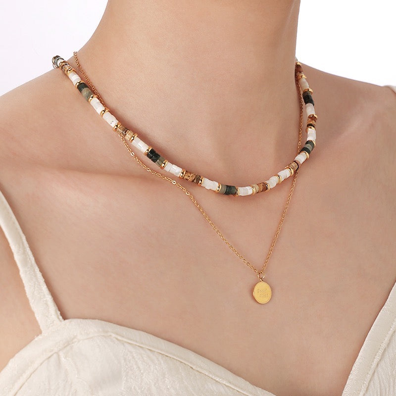 Gold-Plated Multi-Color Natural Stone Bead Necklace