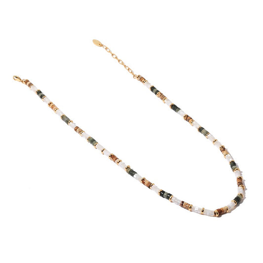 Gold-Plated Multi-Color Natural Stone Bead Necklace