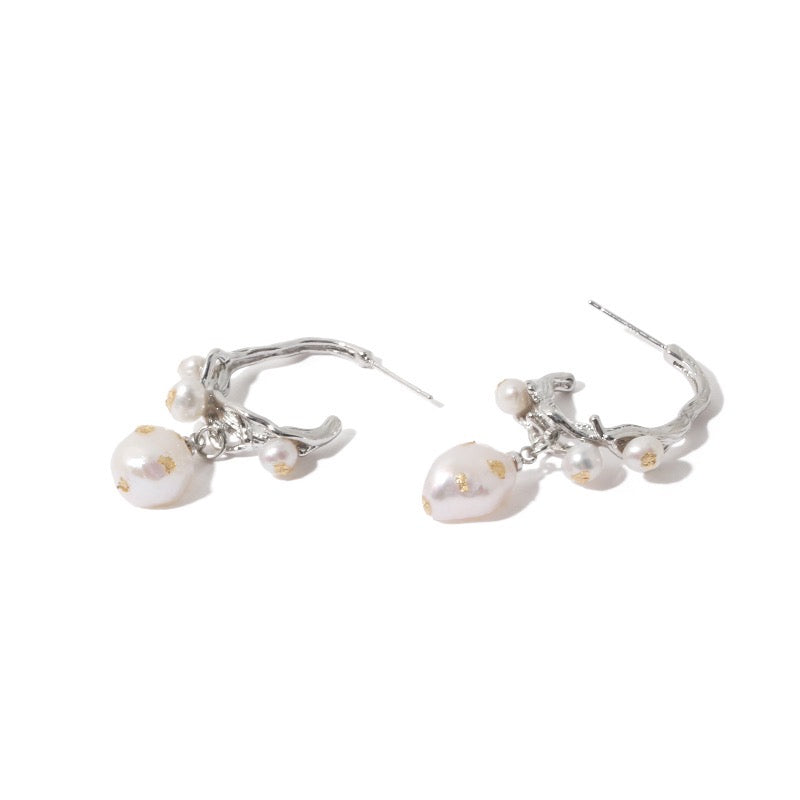 Gold-Plated Vintage French Baroque Pearl Earrings