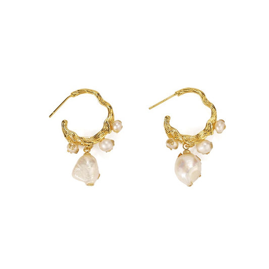 Gold-Plated Vintage French Baroque Pearl Earrings