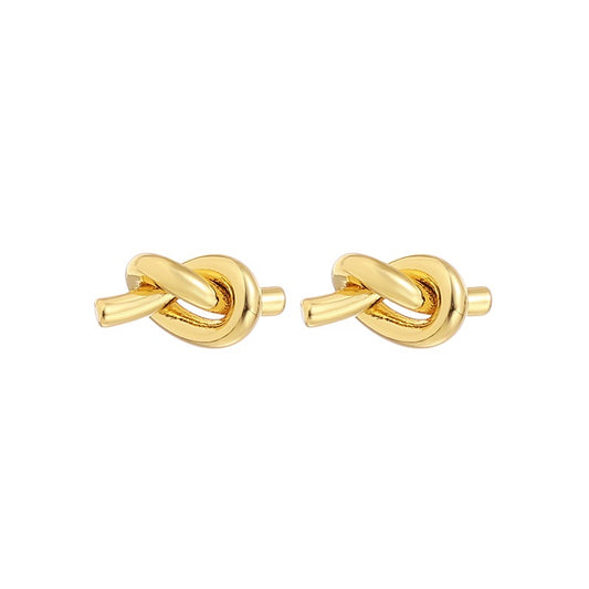 Gold/Platinum-Plated Minimalist Twisted Knot Stud Earrings