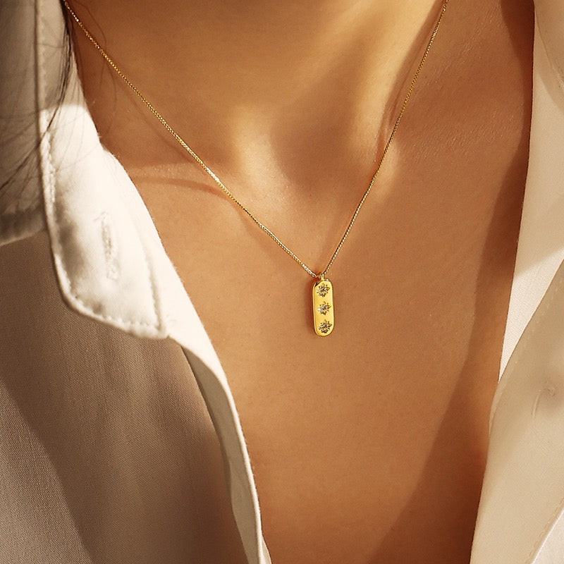 Gold-Plated Elegant Minimalist Zircon Rectangle Pendant Necklac