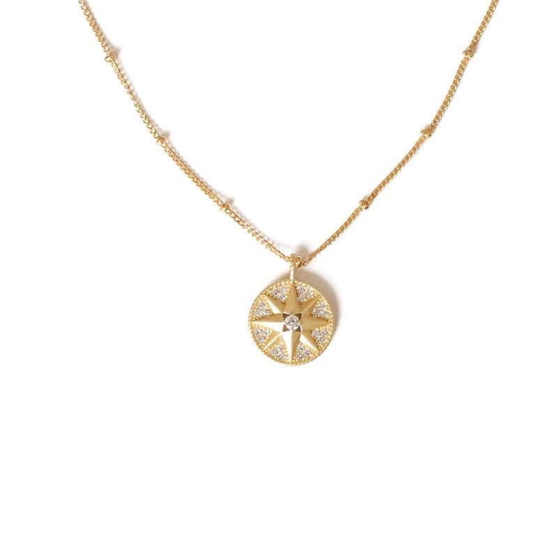 Gold-Plated Sparkle Star Disc Pendant Necklace