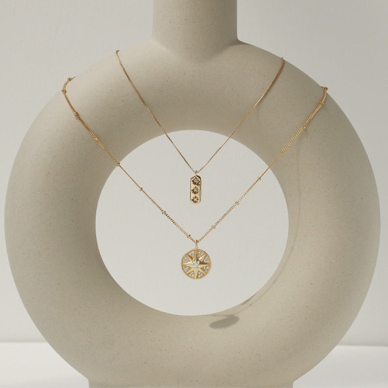 Gold-Plated Sparkle Star Disc Pendant Necklace