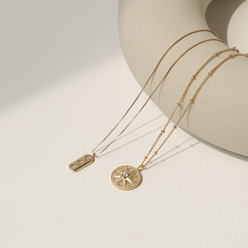 Gold-Plated Sparkle Star Disc Pendant Necklace