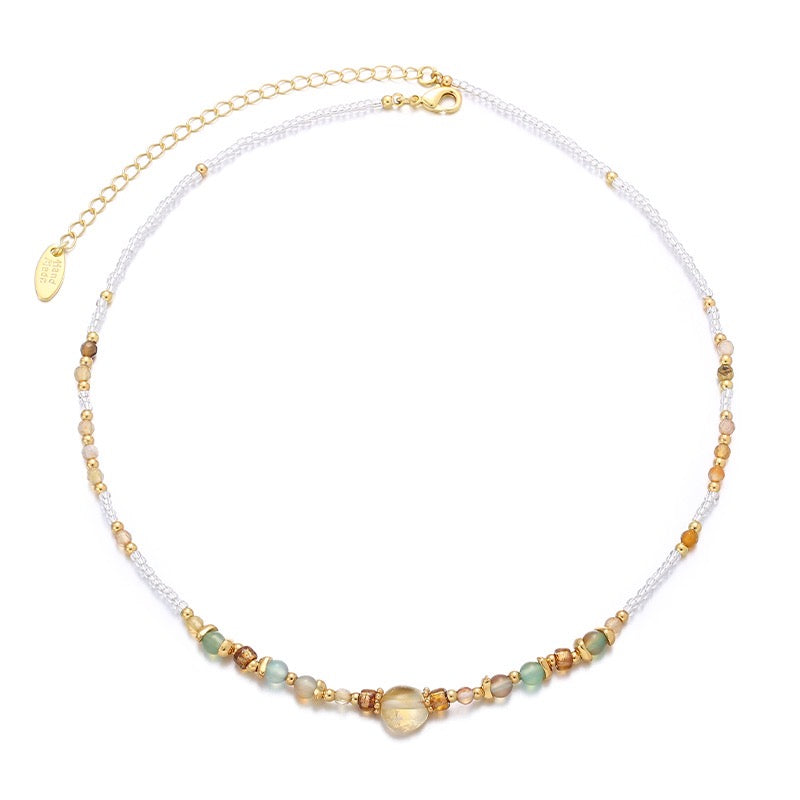 Gold-Plated Natural Whisper Natural Stone and Pearl Necklace