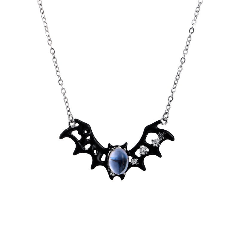 Platinum-Plated Bat Necklace with Moonstone & Zircon