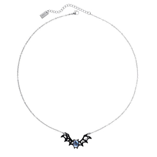 Platinum-Plated Bat Necklace with Moonstone & Zircon